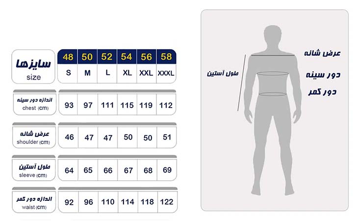 راهنمای سایز مردانه دنیز مد